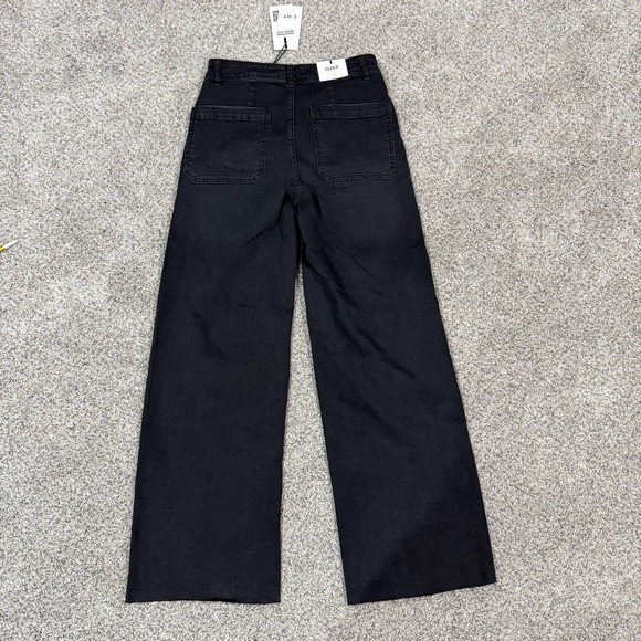 NWT! O.A.T Black Grey Wide Leg High Rise Jeans Raw Hem Pockets Women’s 28 US 6 - Picture 9 of 10